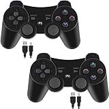 Wireless Controllers for PS3 Playstation 3 Dual Shock, Bluetooth Remote Joystick Gamepad for Six-axis with Charging Cable,Pack of 2(Black and Black)