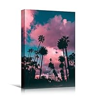 Canvas Wall Art Silhouette Palm Tree Bedroom Multicolor Nature Neon Photography Trees Tropical Urban - 12x18 inches
