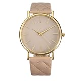 Meily® Fashion Women Geneva Roman Leather Band Analog Quartz Wrist Watch (Beige)