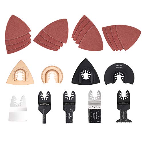 EONLION 25 Pcs Metal/Wood Oscillating Multitool Quick Release Saw BladesQuick Release Kit Fein Multimaster Porter Cable Black&Decker Bosch Dremel Craftsman Ridgid for Sanding, Grinding and Cutting