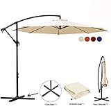 JEAREY Patio Umbrella 10 Ft Offset Cantilever Umbrella Outdoor Market Hanging Umbrellas & Crank with Cross Base, 8 Ribs(Beige)