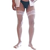 Manguo Mens Lace Top Thigh High Stockings Over Knee Antiskid Fishnet Sissy Long Socks for Men