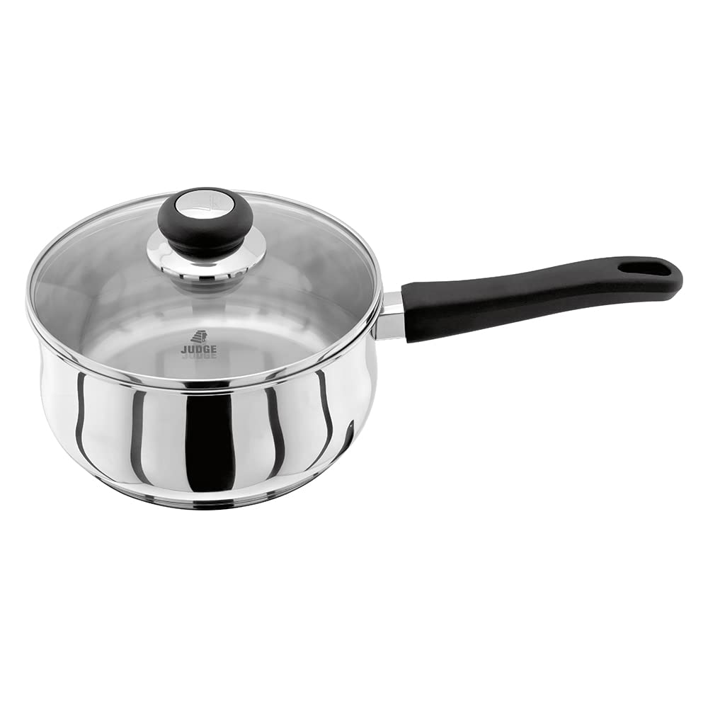 Judge Vista Stainless Steel Large Saucepan 20cm 2.1L, Shatterproof Vented Glass Lid, Induction Ready, Oven Safe, 25 Year Guarantee, Silver