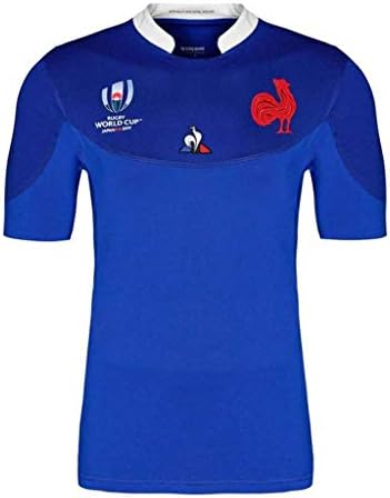 XB21HG Rugby Full Sleeve Supporter Shirts ，France World Cup Football Jersey Home/Away 2019 World Cup Fans T-Shirts Short Sleeve Training Sportswear Polo Shirt (Color : Blue, Size : XL)