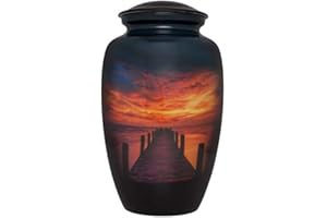 LILIANE MEMORIALS Path to Heaven Cremation Urn - Sunset Funeral Urn for Human Ashes - Hand Made in Aluminum - Suitable for Cemetery Burial or Niche - Large Size for Adults up to 200 lbs