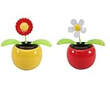 Set of 2 Dancing Flowers ~ 1 Red Sunflower in Yellow Pot + 1 White Daisy in Red Pot Solar Toy Flowers US Seller Great Holiday Christmas Gift Car Dashboard Office Desk Home Decor