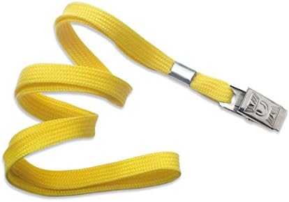 100 Yellow Flat Non-Breakaway Lanyards With Steel Bulldog Clip by Specialist ID by Brady People ID