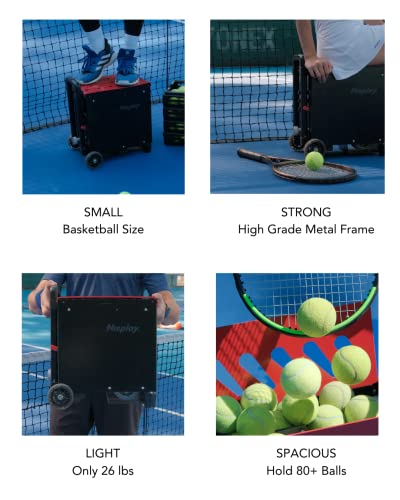 Nisplay Portable Tennis Ball Machine (26lbs) - Dual Motor for TopSpin and Backspin, 80+ Balls, Max 68MPH, 4+ Hours Play with External Lithium Battery