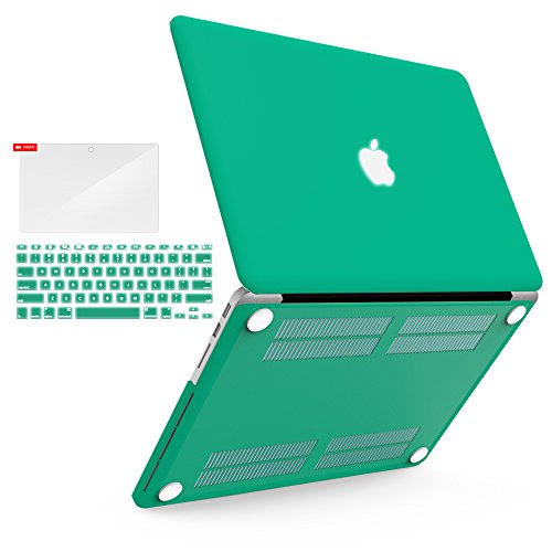 iBenzer Basic Soft-Touch Series Plastic Hard Case, Keyboard Cover, Screen Protector for Apple Old Macbook Pro 13-inch 13'' with Retina Display A1425/1502, Peacock Green