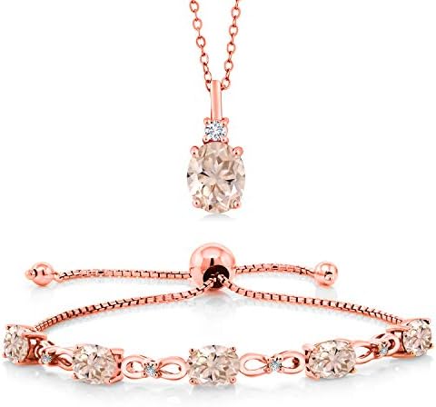 4 カラット 天然 モルガナイト ピーチ ネックレス ブレスレット 予約 合成ダイヤモンド セット ピンクゴールドコーティング シルバー925 レディース