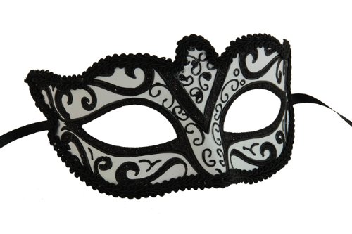 Classic Vintage Swan Venetian Style Laser Cut Masquerade Mask for Mardi Gras or Halloween - Black Lining Design