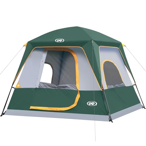 UNP Campingzelt FüR 4-8 Personen, Einfach Aufzubauen, Wasserdicht Mit Regendach, FüR Camping/Wandern Und Trekking (Dunkelgrün, 240×210×180cm)