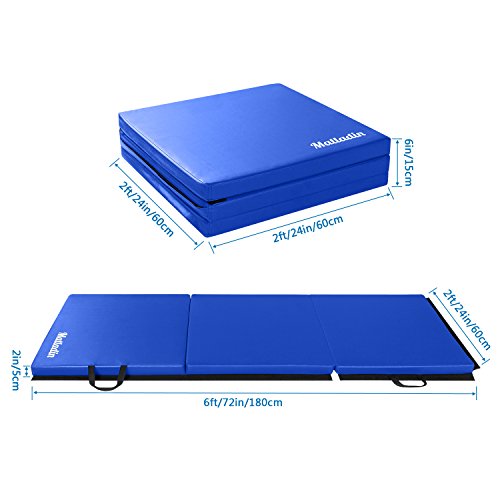 Matladin 6' Folding Tri-fold Gymnastics Gym Exercise Aerobics Mat, 6ft x 2ft x 2in PU Leather Tumbling Mats for Stretching Yoga Cheerleading Martial Arts (Blue) - Thumbnail 6