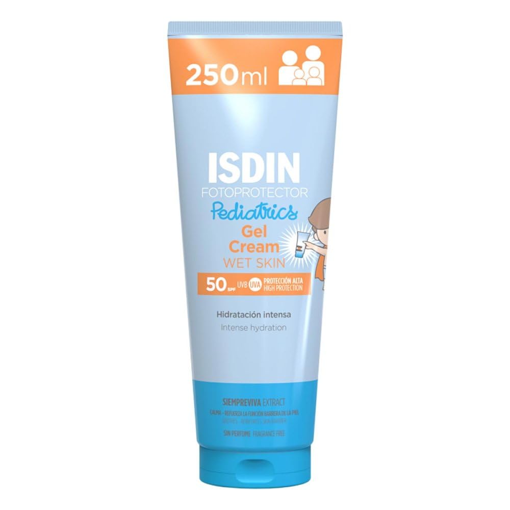 ISDIN Fotoprotector Gel Cream Pediatrics SPF 50 - Sunscreen for Kids & Babies - Water & Sand Resistant - Hydrating, Non-Sticky for Atopic Skin, 250ml