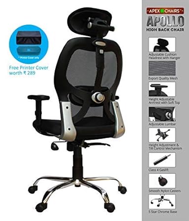 APEX Chairs Apollo Chrome Base HIGH Back Office Chair Adjustable ARMS