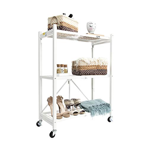 Origami 3Tier Storage Shelves on Wheels, Steel Shelving Holds 1000