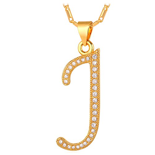 Letter Necklace Teen Girls Women 18K Stamp Chain Gold Plated Initial Pendant Cubic Zirconia Inlaid Personalized Necklaces (Letter J)