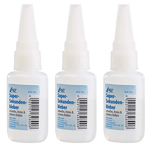 AGT Klebstoff: 3er-Set Super-Sekundenkleber (3x 20 g) (Keramikkleber)