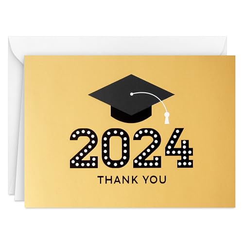 Hallmark 2024 Graduation Thank You Cards (40 Thank You Notes with Envelopes) Gold Graduation Cap