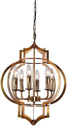 CCSUN Candle Lantern Pendant Light, Brass Chandelier Retro Dining Room Ceiling Light fixtures for Kitchen Island Lighting Foyer-Golden