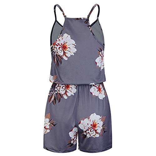Corriee Jumpsuits for Women Summer Casual Floral Print Spaghetti Strap Short Rompers Teens Playsuits Gray