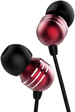 KWORLD In-Ear Earbud Wired Headphones designed for Music Listening, emphasis on Stereo Loud Sound with 4 sizes of Bullet Shaped earbuds, made for all 3.5mm Interface Device, Red(S451)