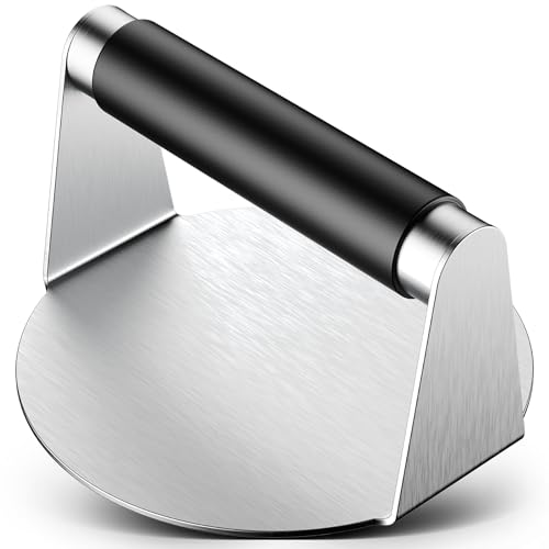 Pisol Smash Burger Press, Hamburger Smasher Tool for Griddle, Stainless Steel Ham Patty Press with Anti-Scald Handle, 5.