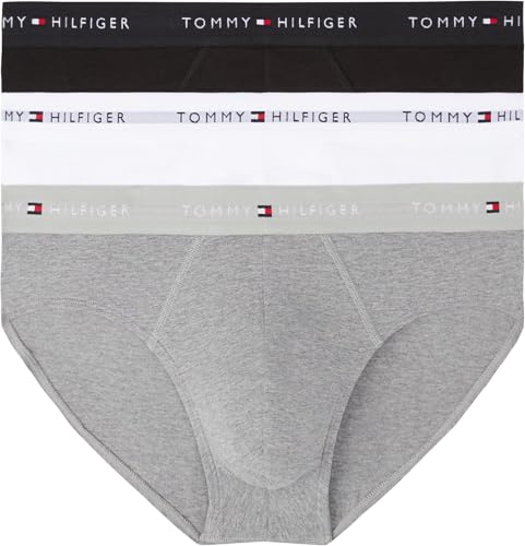 Calzoncillos Hip Briefs Pack de 3 Hombre con Logotipo en la Cintura, Multicolor (Mid HTHR/Blck/TH Wht), L