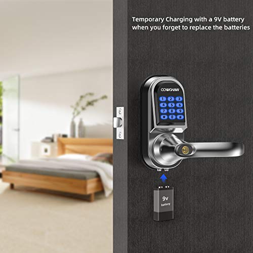 [2020 New]Smart Lock,Wandwoo Electronic Door Locks with Bluetooth Mechanical Keys Enabled Anti-peep Code Auto Lock Adjustable Hand for Home/Office/Hotel/Garage Apartment-Silver - Thumbnail 5