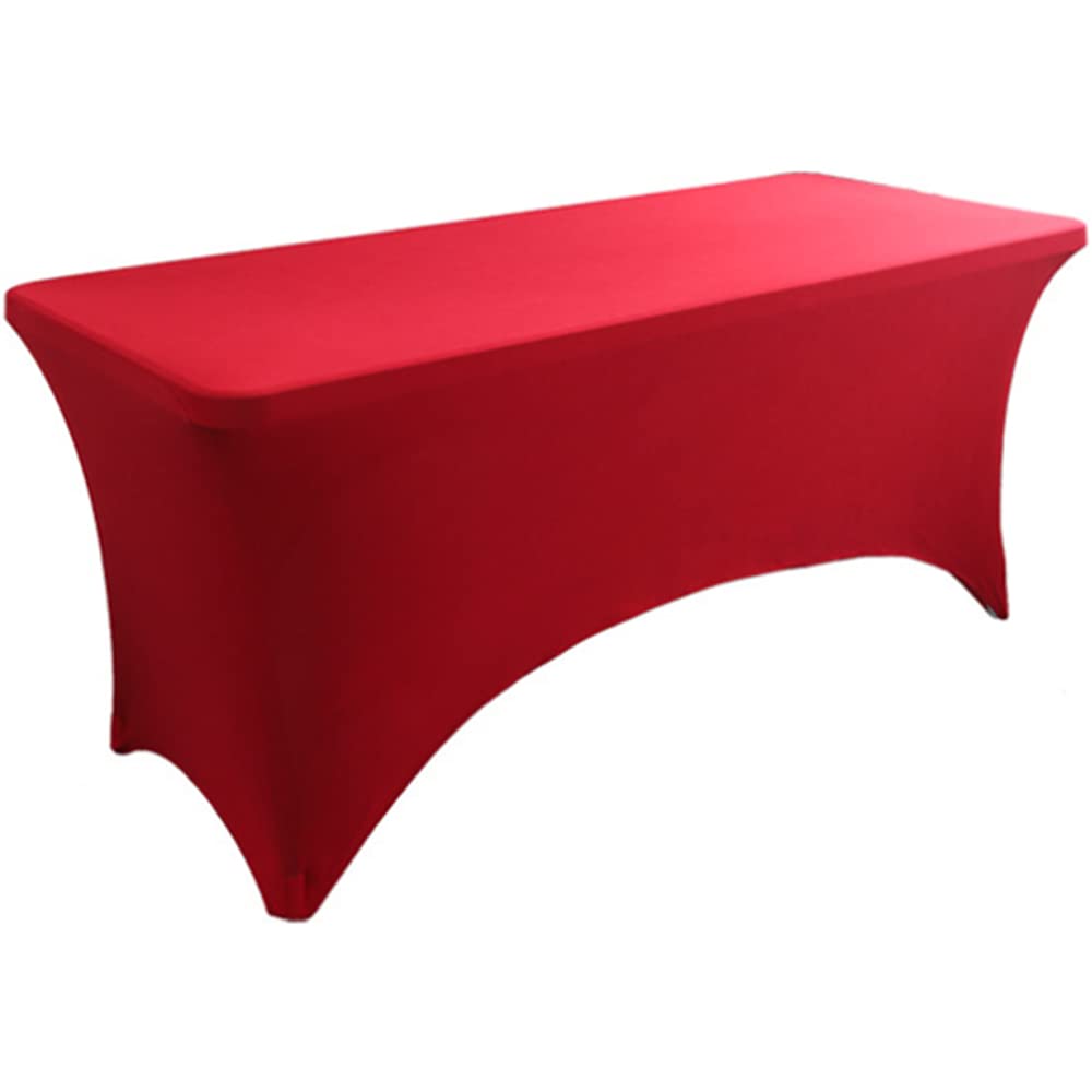 Skyour Stretch Spandex Table Cover 4ft/5ft/6ft/8ft Folding Rectangular Dinner Elastic Fitted Table Cloth Outdoor Cocktail Tablecloth Covers Protector (Red, 6FT: 72x30x30in)