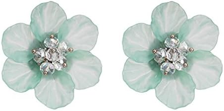 JUNBOSI Earring Fashion Women Ladies Rhinestone Ear Stud Earring 3D Three-Dimensional Fashion Resin Flower Alloy Diamond Earrings Simple Wild Acrylic Earrings (Color : Green)