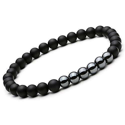 SEVENSTONE 2PCS Black Mantra Prayer Beads Bracelet for Men Women Cross Natural Stone (C 2PCS) - Thumbnail 3
