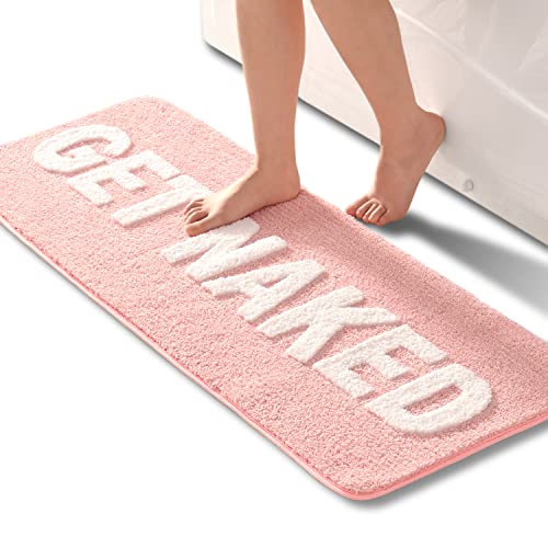 Get Naked Bath Mat Cute Pink and White Bathroom Rugs Funny Non Slip Bathtub Decor Mats Super