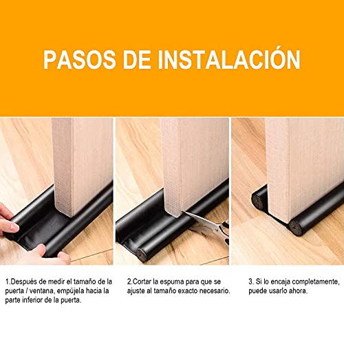 KAMYSEN Protector y Guardapolvo para Puerta, Tapón de Aire para Debajo de La Puerta, Impermeable, Ajustable con Bloqueo de Ruido, Tope para Puerta de Bajo Puerta, Diseño de Doble Borde (1, Negro)