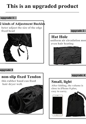 Soft Hooded Hair Dryer Bonnet –Electronic Black Dying Attachment with Four Clips, Professional Personal Beauty Care For Women Girls (Black)