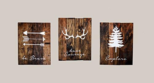 be brave, have courage, explore - Set of 3 Reclaimed Wood Signs - 14x18" Large