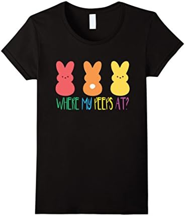 Women's Cute Where My Peeps At Easter Bunny T-Shirt XL Black
