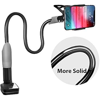SAIJI Gooseneck Cell Phone Holder, Clamp Universal Lazy Mount Clip Hands Free Flexible Long Arm Bracket Grip for 4.0-6.3 Phones Mobile Stand Baby Monitor for Desk, Bed, Office, Kitchen (Black)