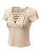 JJ Perfection Women's Eyelet Lace Up Short Sleeve Top