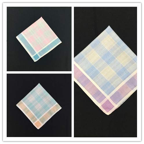 TanQiang 10 Pcs Multicolor Stripe Handkerchiefs Women Classic Pattern Vintage Pocket Hanky 100% Cotton Plaid Handerchief - Thumbnail 2