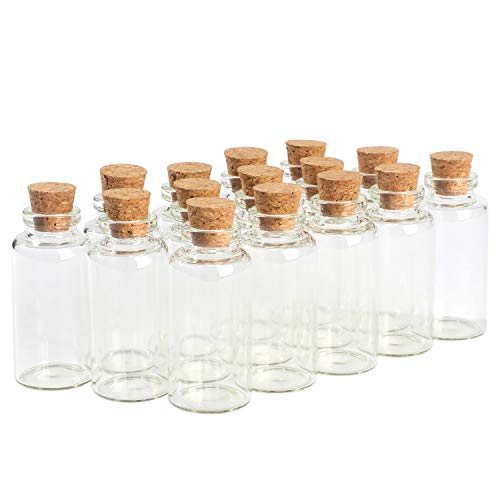 Magic Season Decorative Glass Bottles (15 Pcs w/Cork Stopper 0.66 oz/1.06" D/2.36" H)