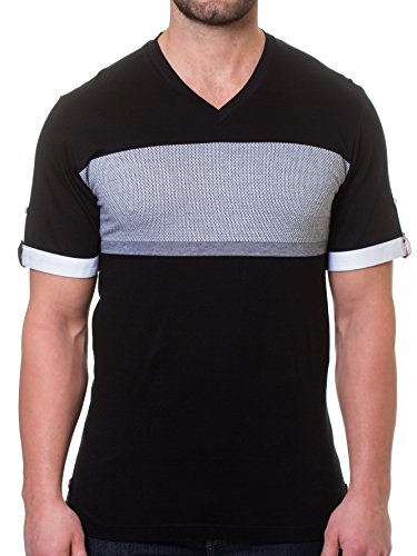Maceoo Mens Designer V Neck - Stylish & Trendy T Shirt -Thick Stripe Black