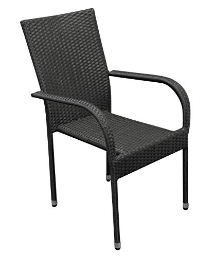 DEGAMO Gartengarnitur Vienna 7-teilig, 6X Stapelsessel aus Polyrattan schwarz sowie 1x Ausziehtisch Aluminium + Glas 180… – Bild 3