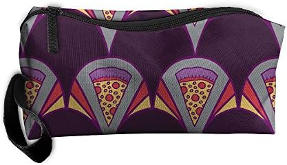 Art Deco Purple Pizza Cosmetic Bags Brush Pouch Makeup Bag Zipper Wallet Hangbag Pen Organizer Carry Case Wristlet Holder