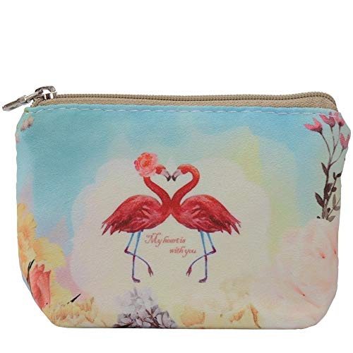 Women and Girls Cute Fashion Coin Purse Wallet Bag Change Pouch Key Holder (Flamingos)