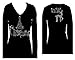 Christmas Tree Reindeer Rhinestone Bling Womens Long Sleeve V Neck Tee Shirt