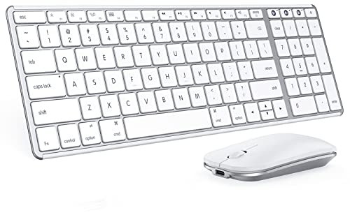 Photo 1 of Wireless Bluetooth Keyboard and Mouse for Mac, Multi-Device Rechargeable Keyboard and Mouse Stainless Steel Full Size, Compatible with MacBook Pro/Air, iPad, iMac - White Silver