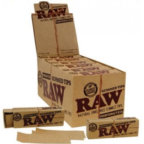 RAW Natural Gummed Tips Perforated Cigarette Rolling Paper 24 Packs Full Box