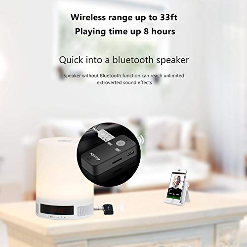 Bluetooth Receiver, Portable Wireless Adapter Car Kit 3.5mm Aux Stereo Output for Home Audio Music Streaming Sound System, Hands-Free Calling Voice Assistant, Support TF/SD Card, Built-in Mic