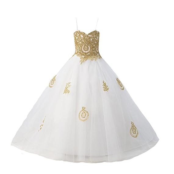 Long-Gothic-Gold-Lace-Flower-Girls-Formal-Bridesmaid-Pageant-Dresses-Juniors-Ivory-4